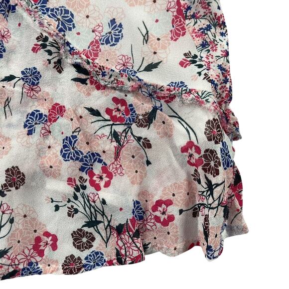 French Connection Top Womens 2 White Pink Multi Floral Chiffon Raw Edge Tank - Picture 3 of 13